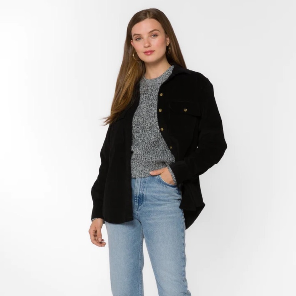 VELVET HEART MAGNOLIA BLACK SHACKET Corduroy long sleeve Shacket Size M NWT